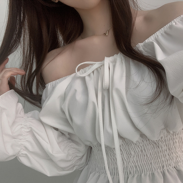 リボンオフショルダーブラウス WHITE