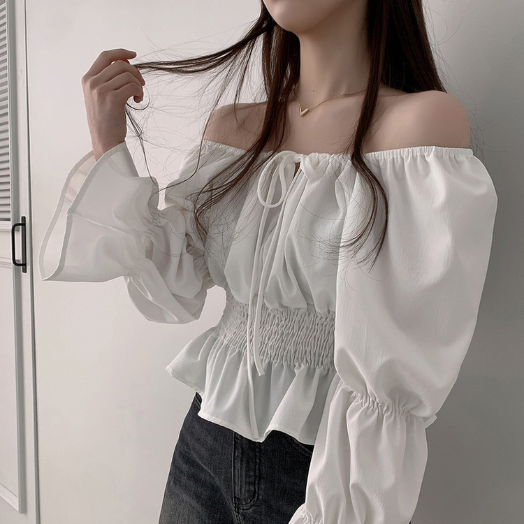 リボンオフショルダーブラウス WHITE