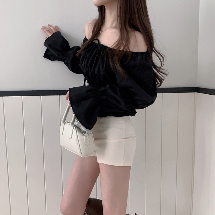リボンオフショルダーブラウス BLACK