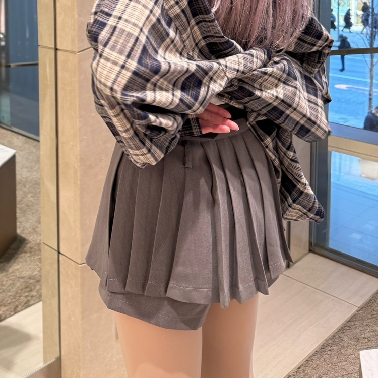 (벨트set) 유니크 플리츠 팬츠 미니스커트 (3color) 그레이