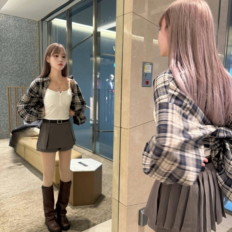 (벨트set) 유니크 플리츠 팬츠 미니스커트 (3color) 그레이