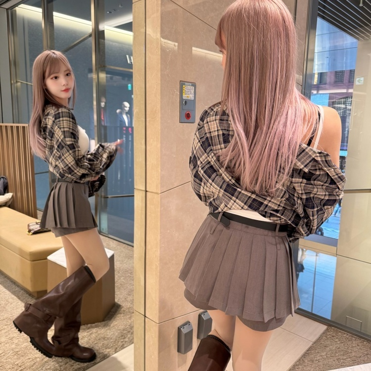 (벨트set) 유니크 플리츠 팬츠 미니스커트 (3color) 그레이