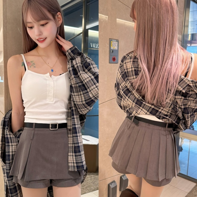 (벨트set) 유니크 플리츠 팬츠 미니스커트 (3color) 그레이