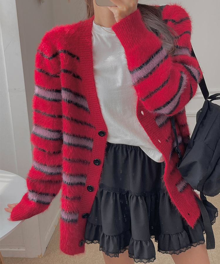 ストライプVネックロングカーディガン