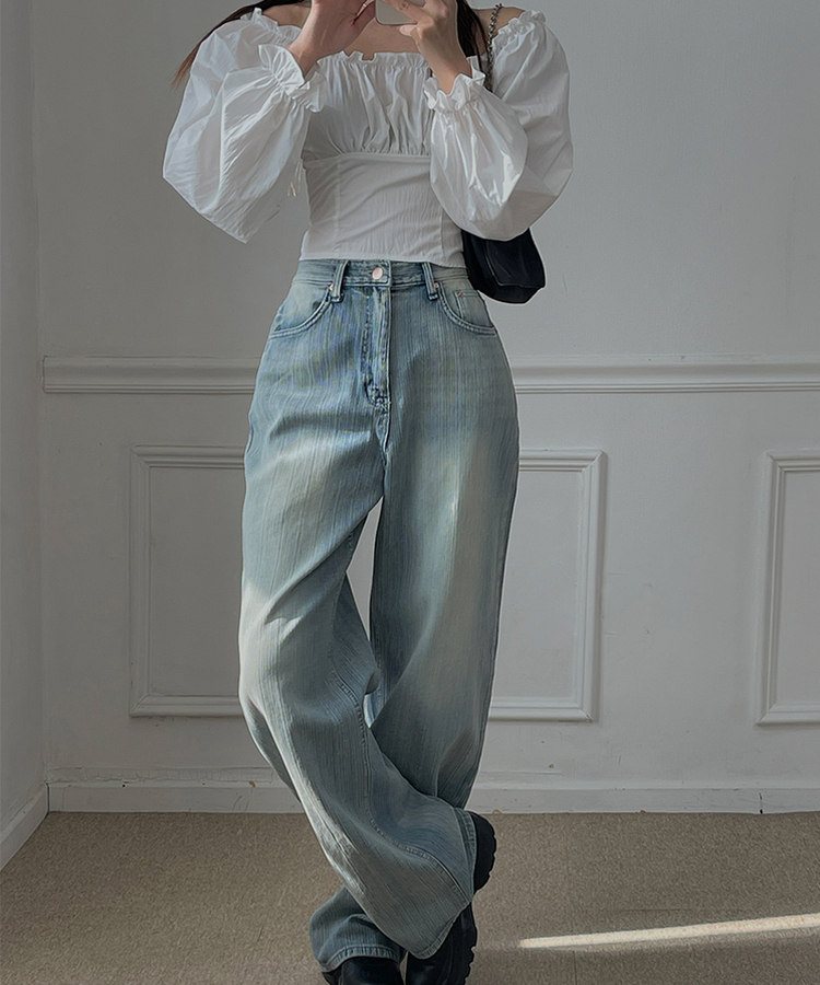 ライトブルーロングワイドデニムパンツ LIGHT DENIM