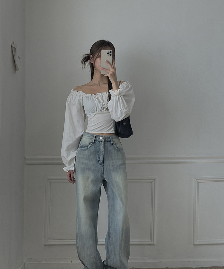 ライトブルーロングワイドデニムパンツ LIGHT DENIM
