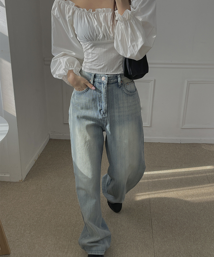 ライトブルーロングワイドデニムパンツ LIGHT DENIM