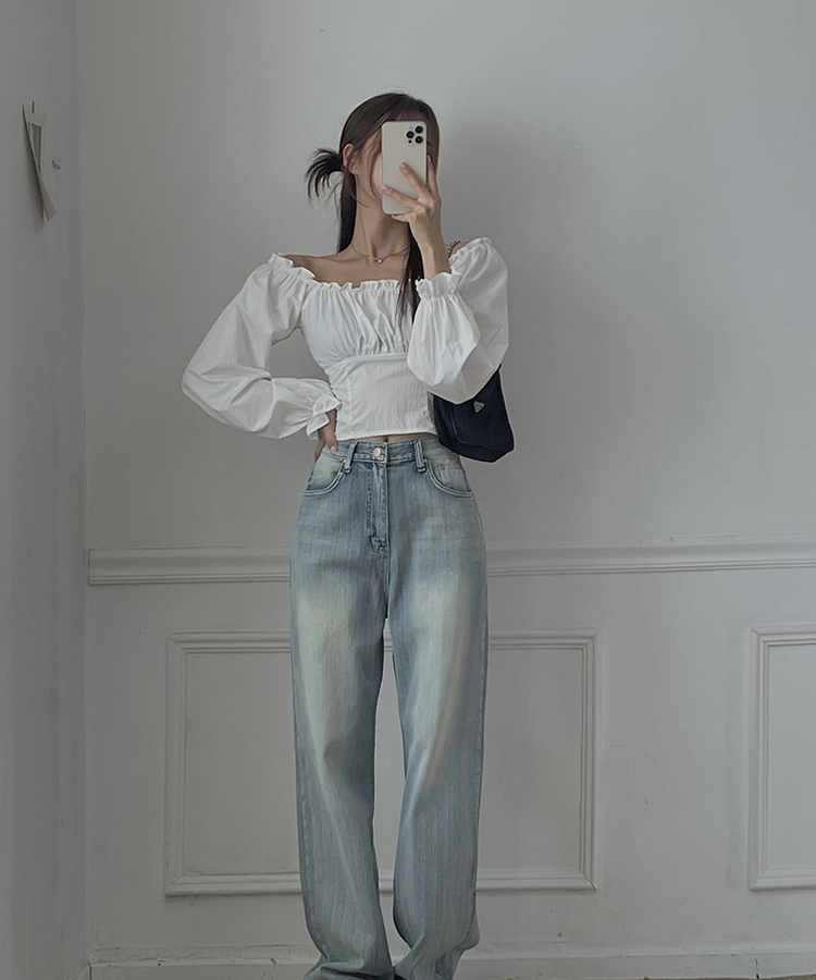 ライトブルーロングワイドデニムパンツ LIGHT DENIM