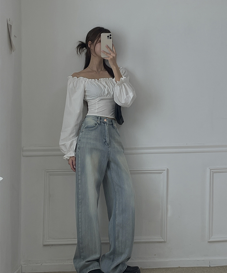 ライトブルーロングワイドデニムパンツ LIGHT DENIM