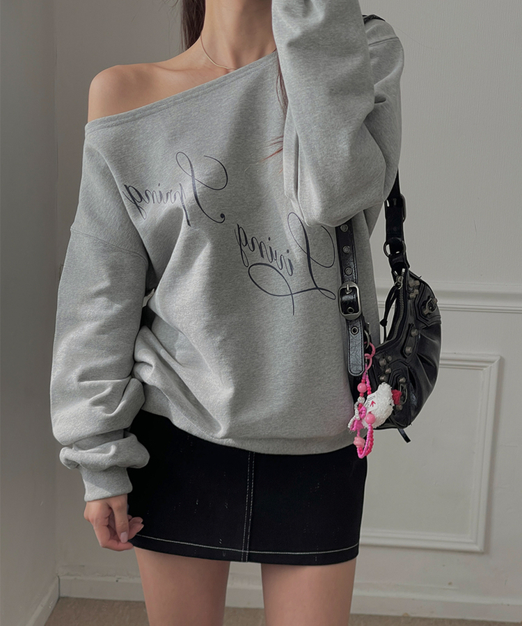 オフショルダールーズトレーナー GREY