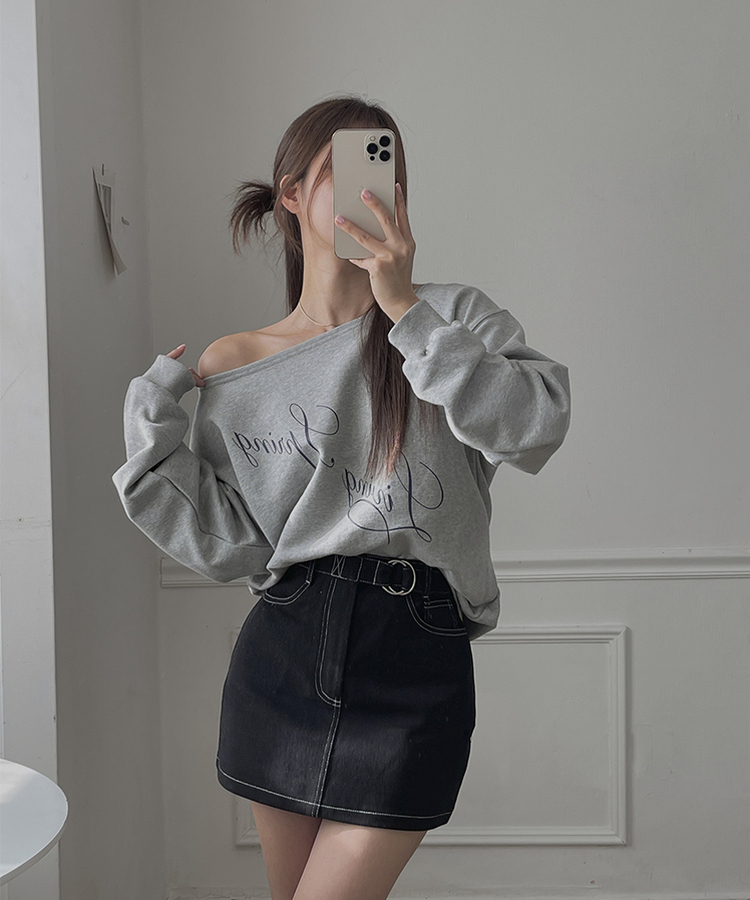 オフショルダールーズトレーナー GREY