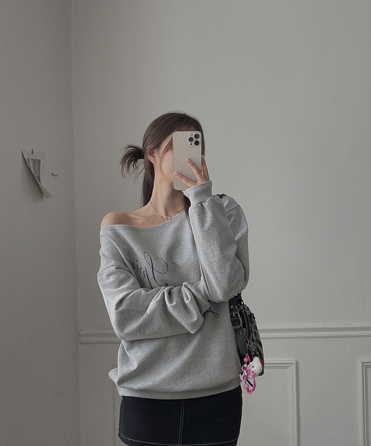 オフショルダールーズトレーナー GREY