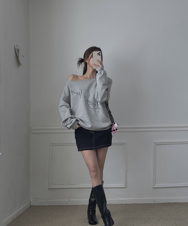 オフショルダールーズトレーナー GREY