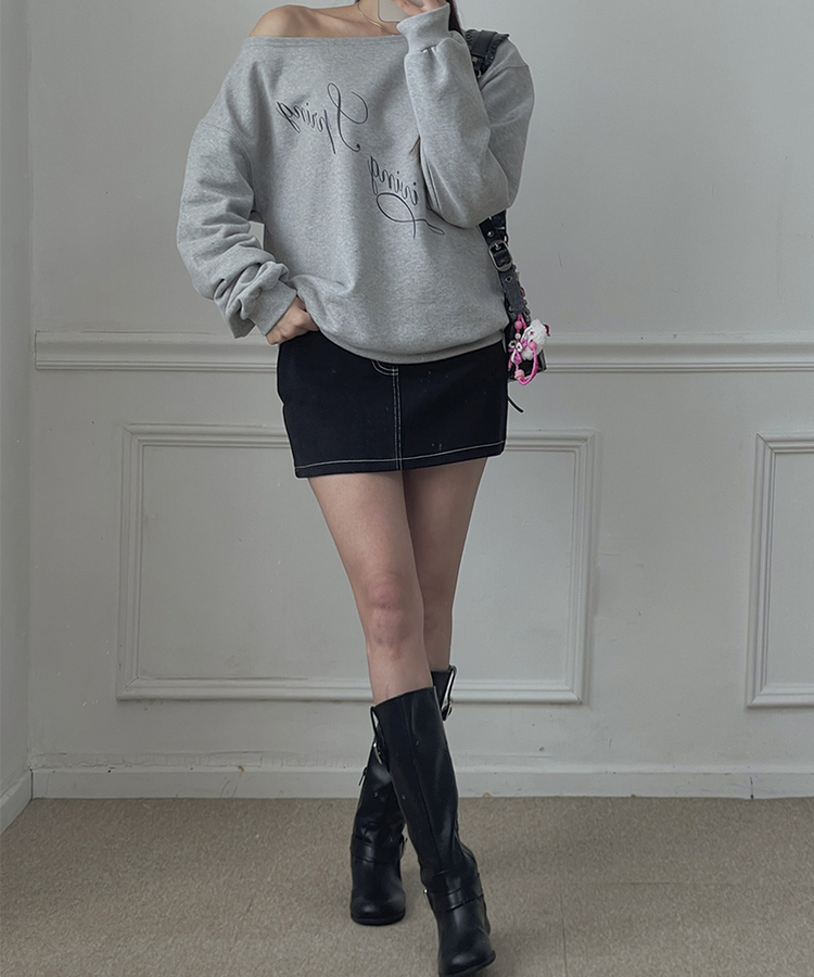 オフショルダールーズトレーナー GREY