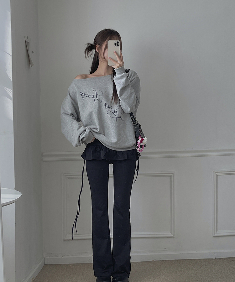 オフショルダールーズトレーナー GREY