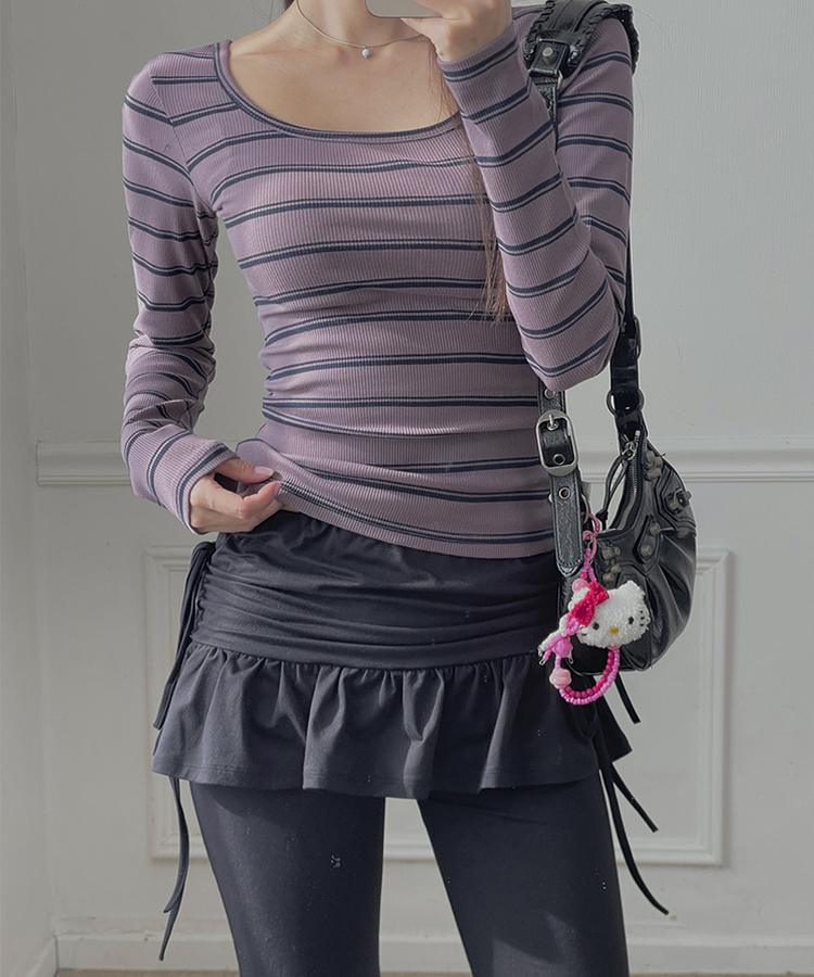 スクエアUネックスリム長袖Tシャツ PURPLE