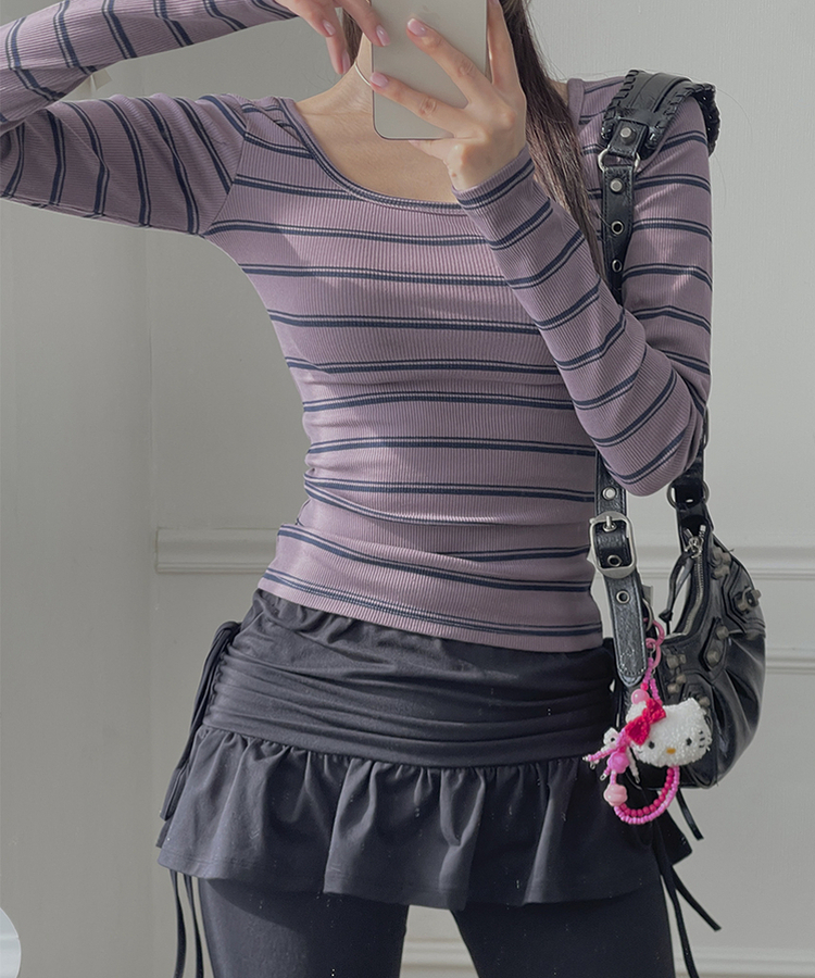 スクエアUネックスリム長袖Tシャツ PURPLE
