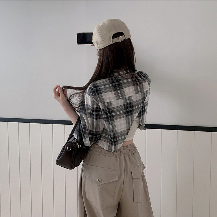 バックスリットクロップチェックシャツ BLACK