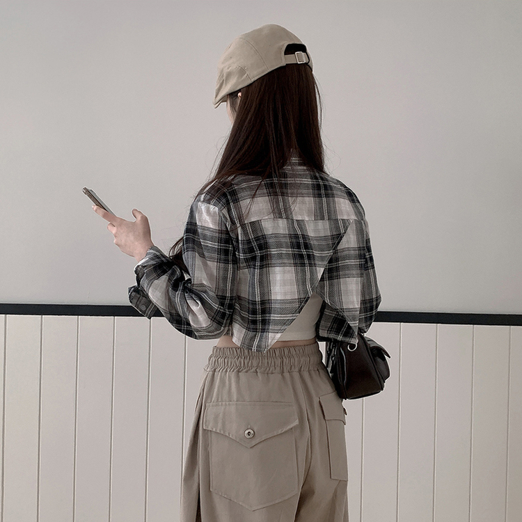 バックスリットクロップチェックシャツ BLACK