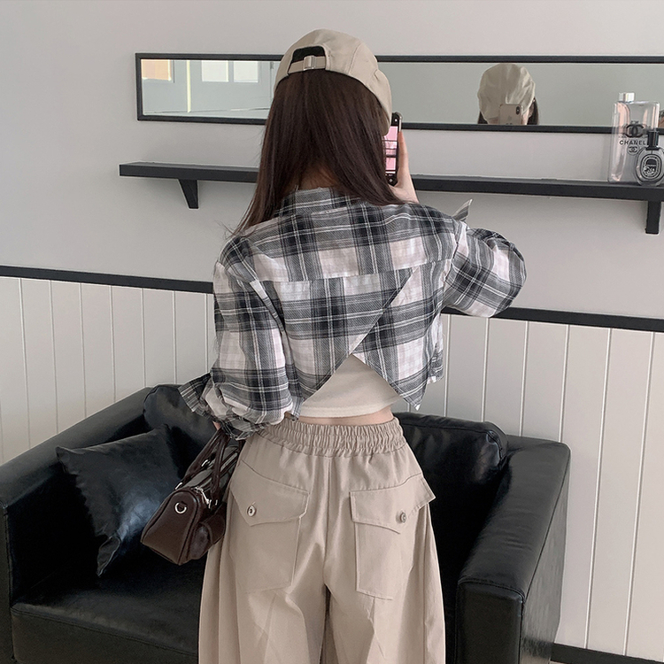 バックスリットクロップチェックシャツ BLACK