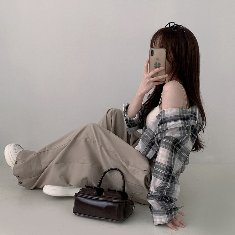バックスリットクロップチェックシャツ BLACK