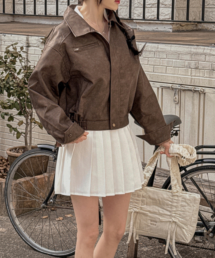 ポケットファスナーウォッシングレザージャケット BROWN