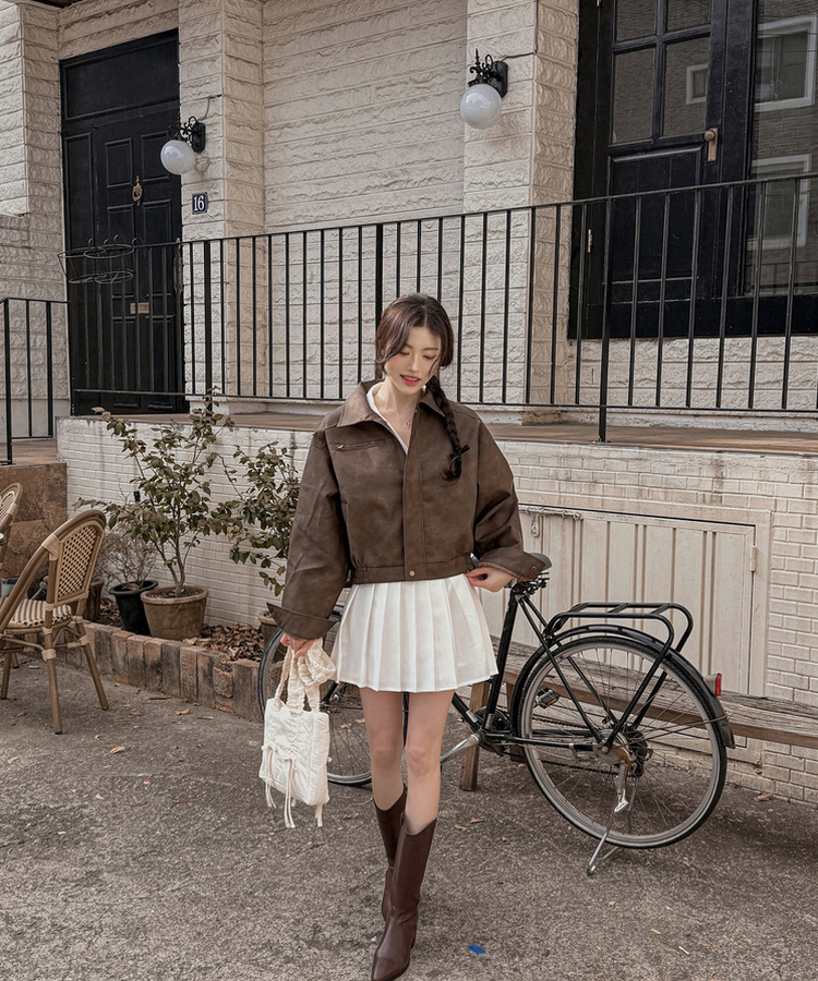 ポケットファスナーウォッシングレザージャケット BROWN