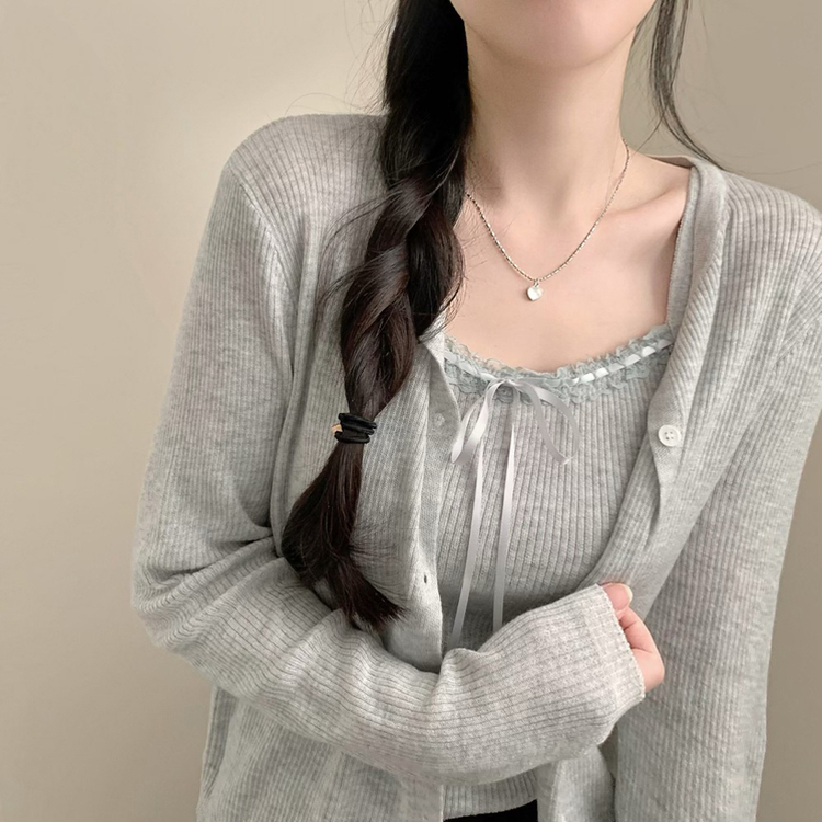 【SET】レースキャミソールカーディガン(5color) GREY