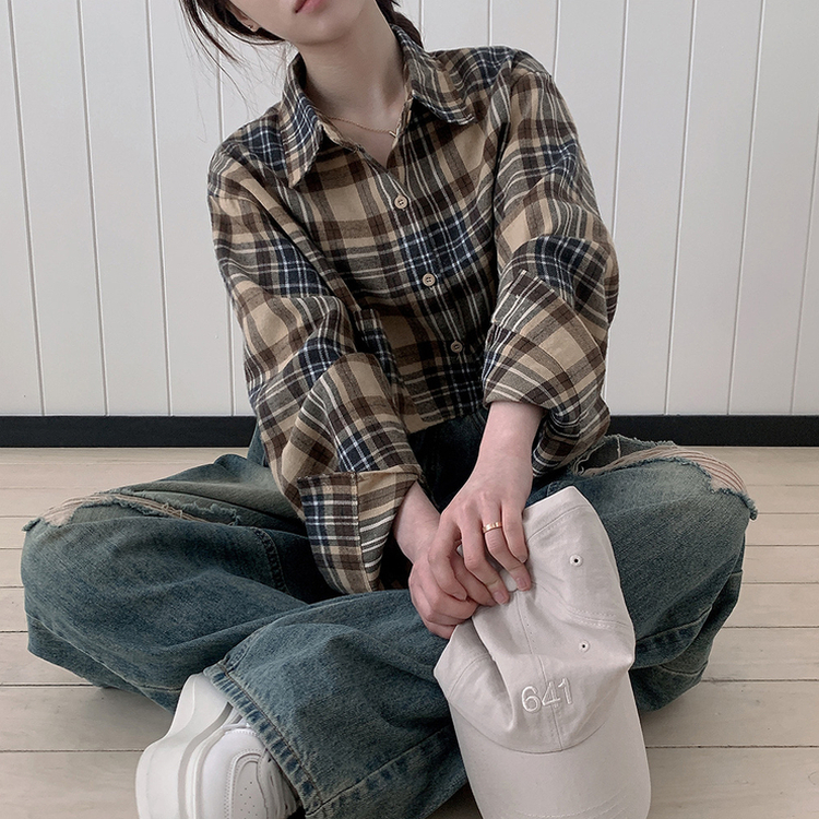【SET】クロップチェックシャツ デイリークロップキャミソール YELLOW