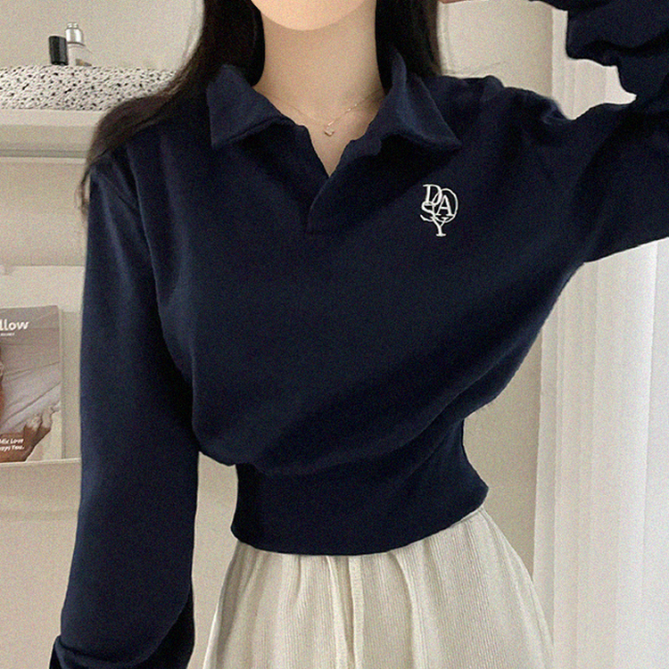 에디 자수 코르셋 오픈카라 맨투맨 4color