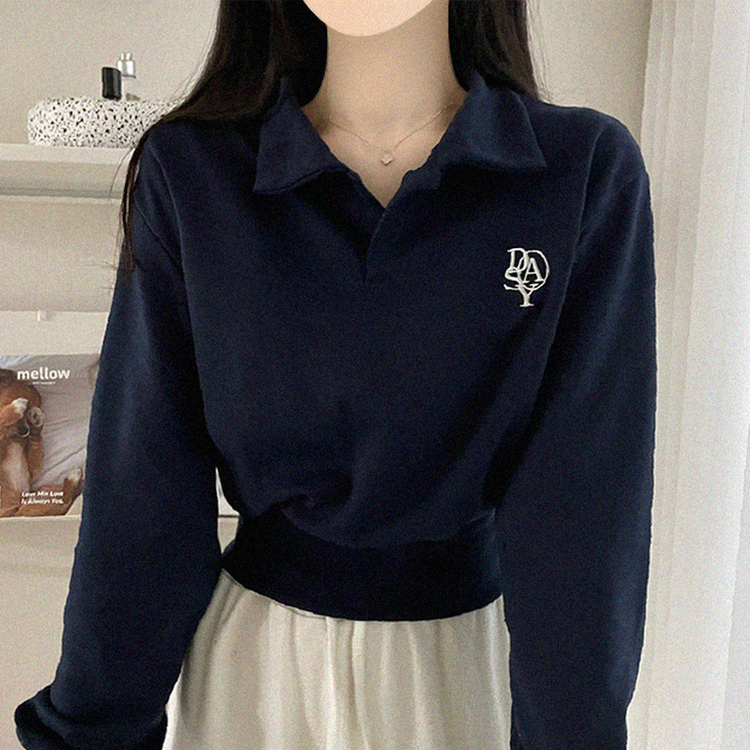 에디 자수 코르셋 오픈카라 맨투맨 4color