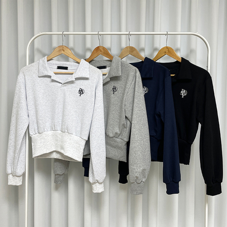 에디 자수 코르셋 오픈카라 맨투맨 4color