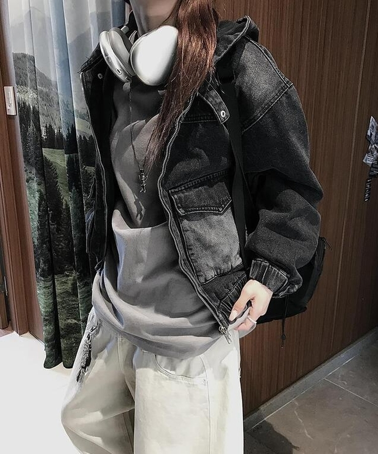 ウォッシングポケットデニムジップアップ BLACK DENIM