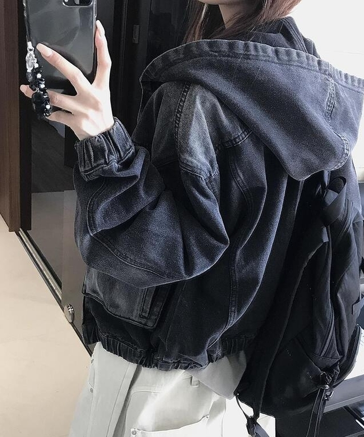 ウォッシングポケットデニムジップアップ BLACK DENIM