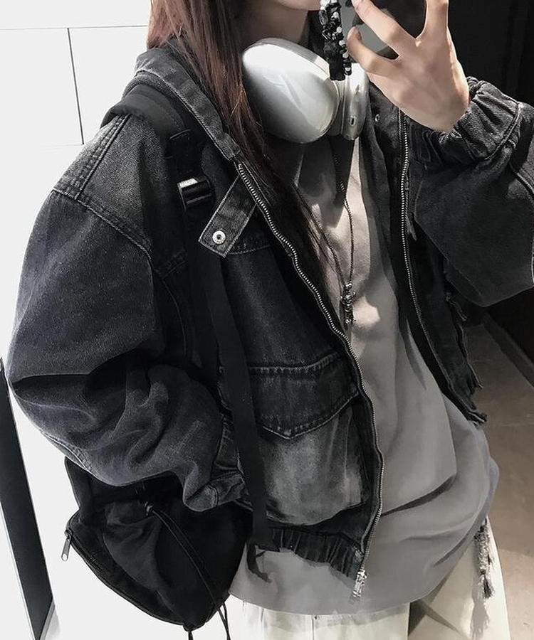 ウォッシングポケットデニムジップアップ BLACK DENIM