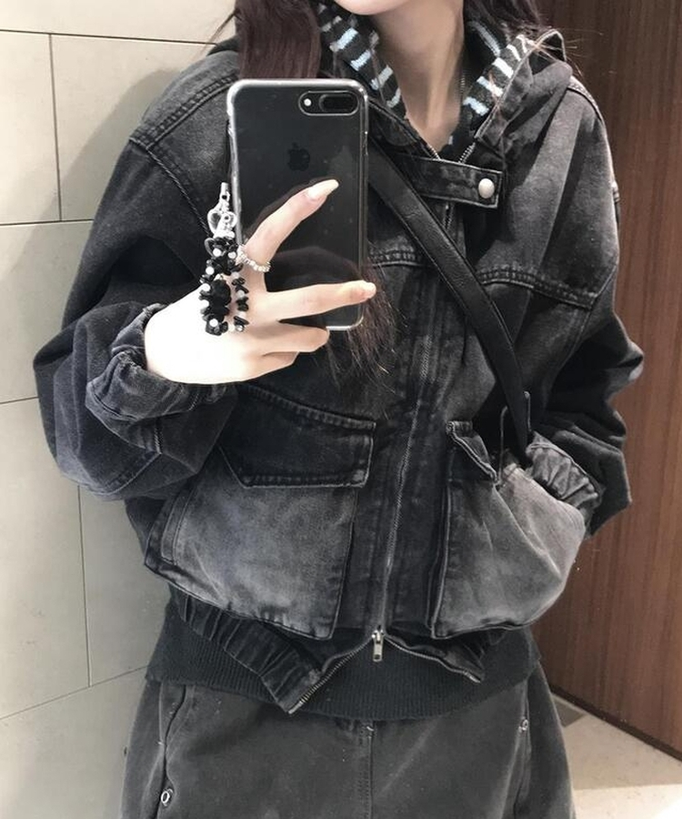 ウォッシングポケットデニムジップアップ BLACK DENIM