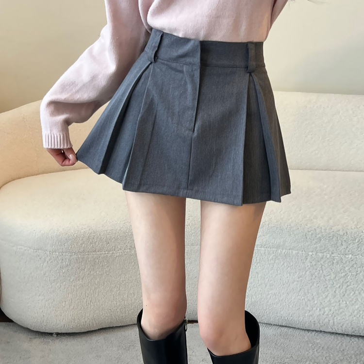 プリーツピンタックバンディングミニスカート GRAY