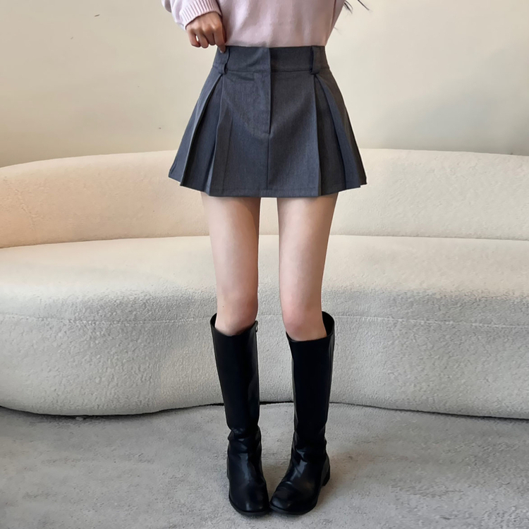 プリーツピンタックバンディングミニスカート GRAY