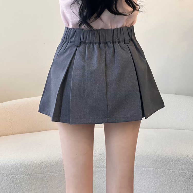 プリーツピンタックバンディングミニスカート GRAY