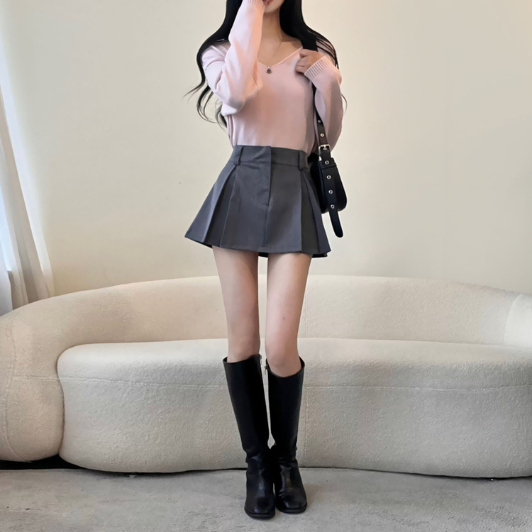 プリーツピンタックバンディングミニスカート GRAY