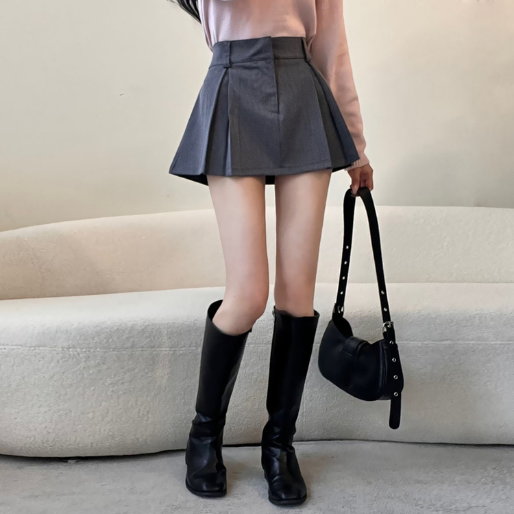 プリーツピンタックバンディングミニスカート GRAY
