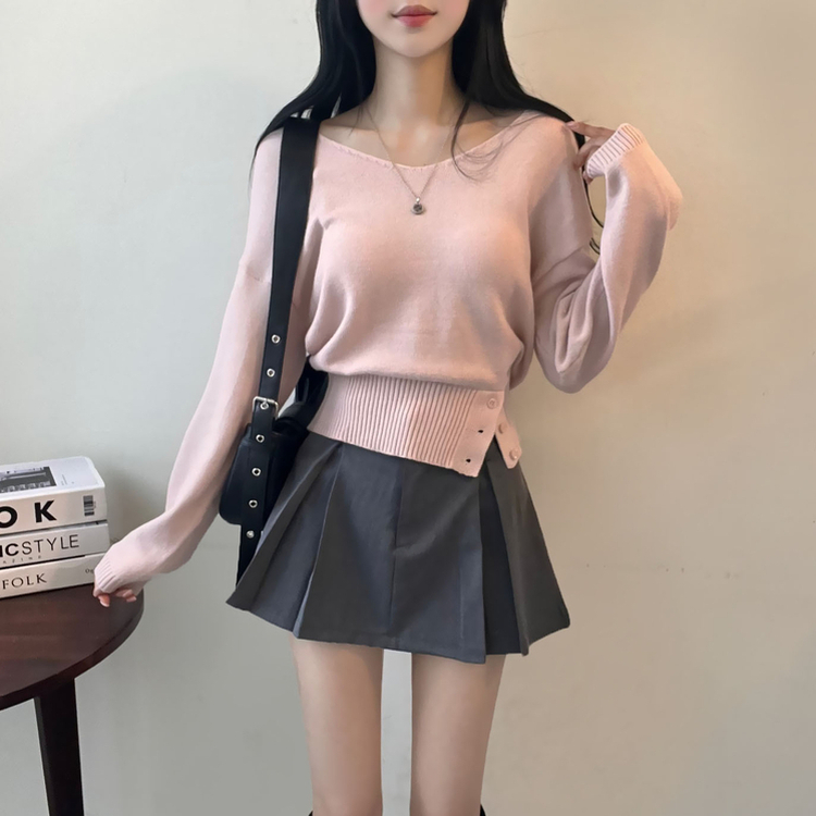プリーツピンタックバンディングミニスカート GRAY