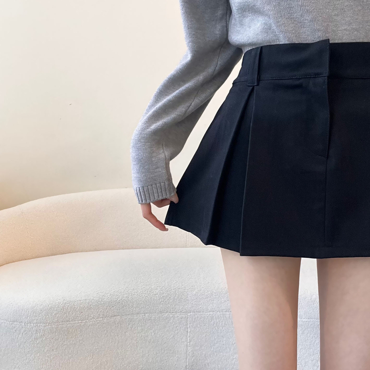 プリーツピンタックバンディングミニスカート BLACK