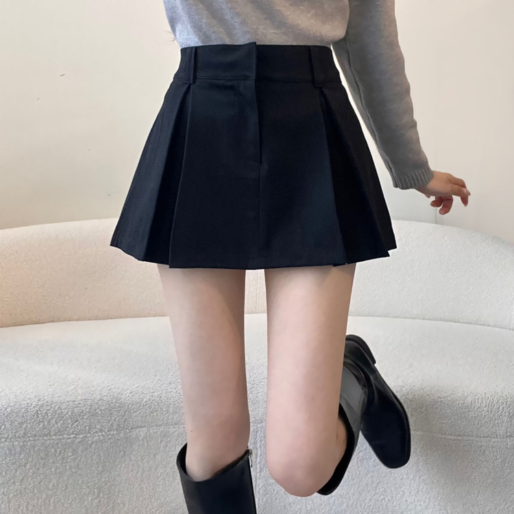 プリーツピンタックバンディングミニスカート BLACK