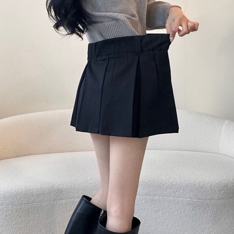 プリーツピンタックバンディングミニスカート BLACK