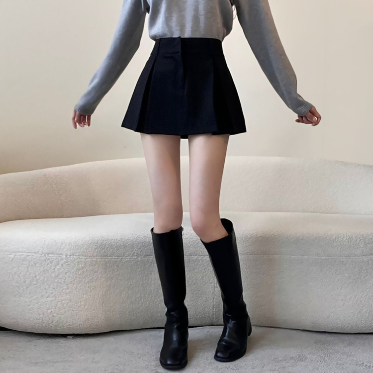 プリーツピンタックバンディングミニスカート BLACK