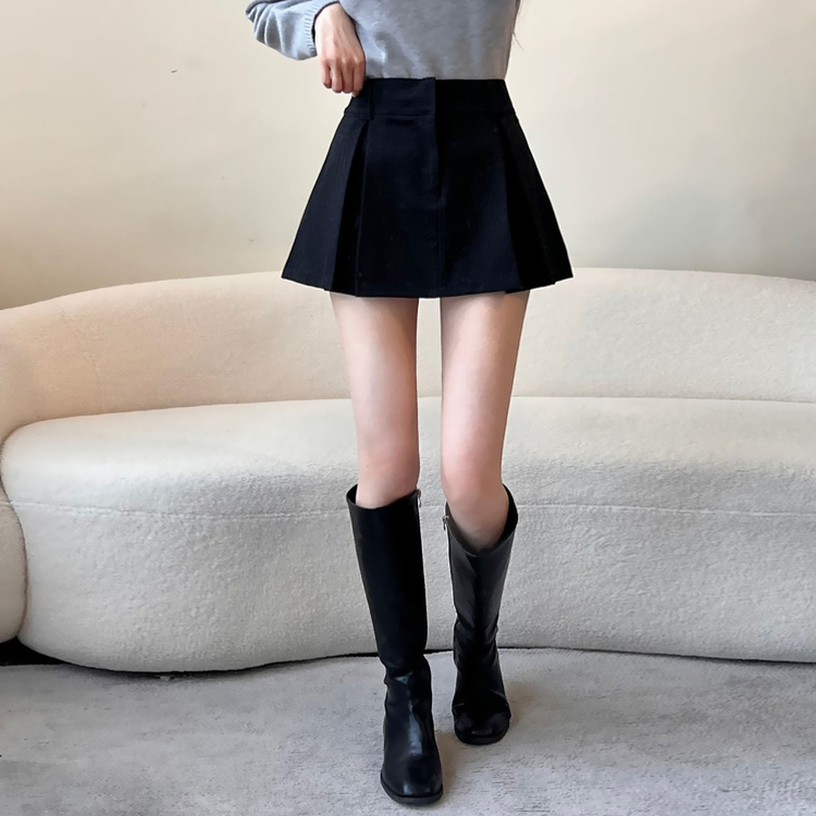 プリーツピンタックバンディングミニスカート BLACK
