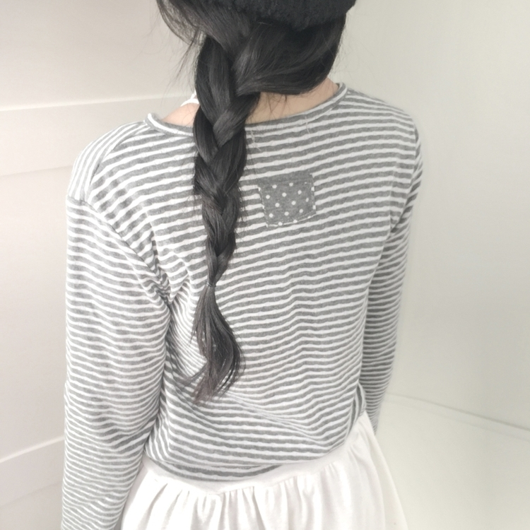 ビンテージドットストライプ長袖カーディガン GREY