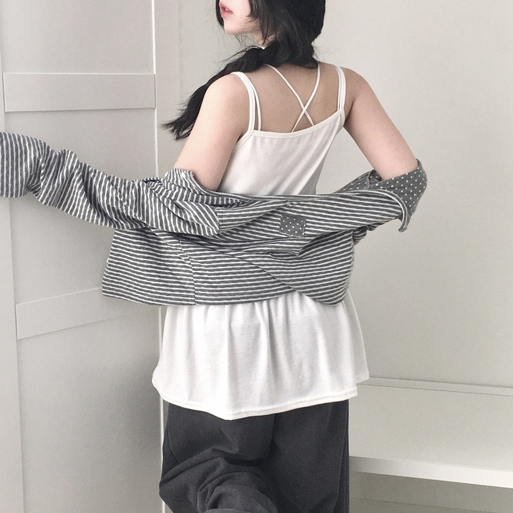 ビンテージドットストライプ長袖カーディガン GREY