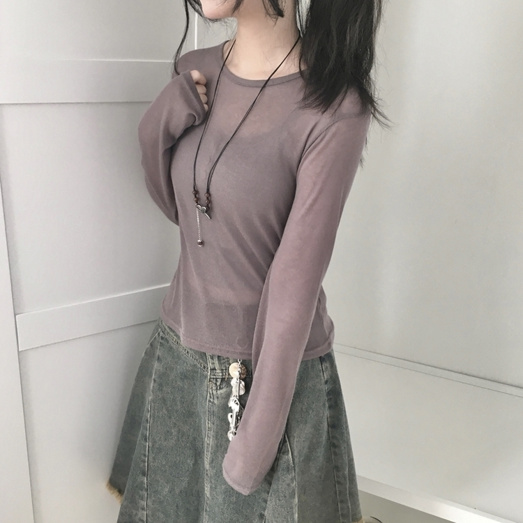 レイヤードシースルーラウンド長袖Tシャツ COCOA